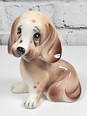 Vintage Ceramic Sad Puppy Dog Figurine Big Eyes Hand Painted Japan